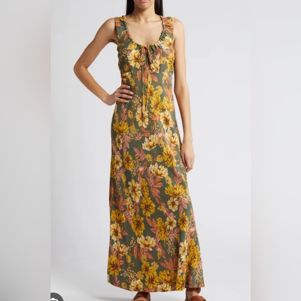 Treasure & Bond Floral Maxi Dress in Olive and Mustard